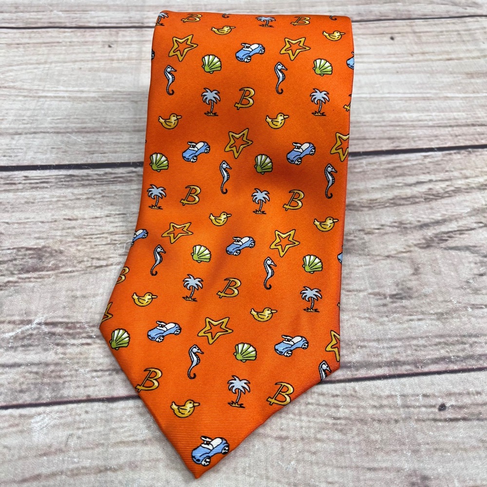 BMW Lifestyle Orange Silk Nautical Print Necktie Twill Tie 56in.-L 4in‎ Wide